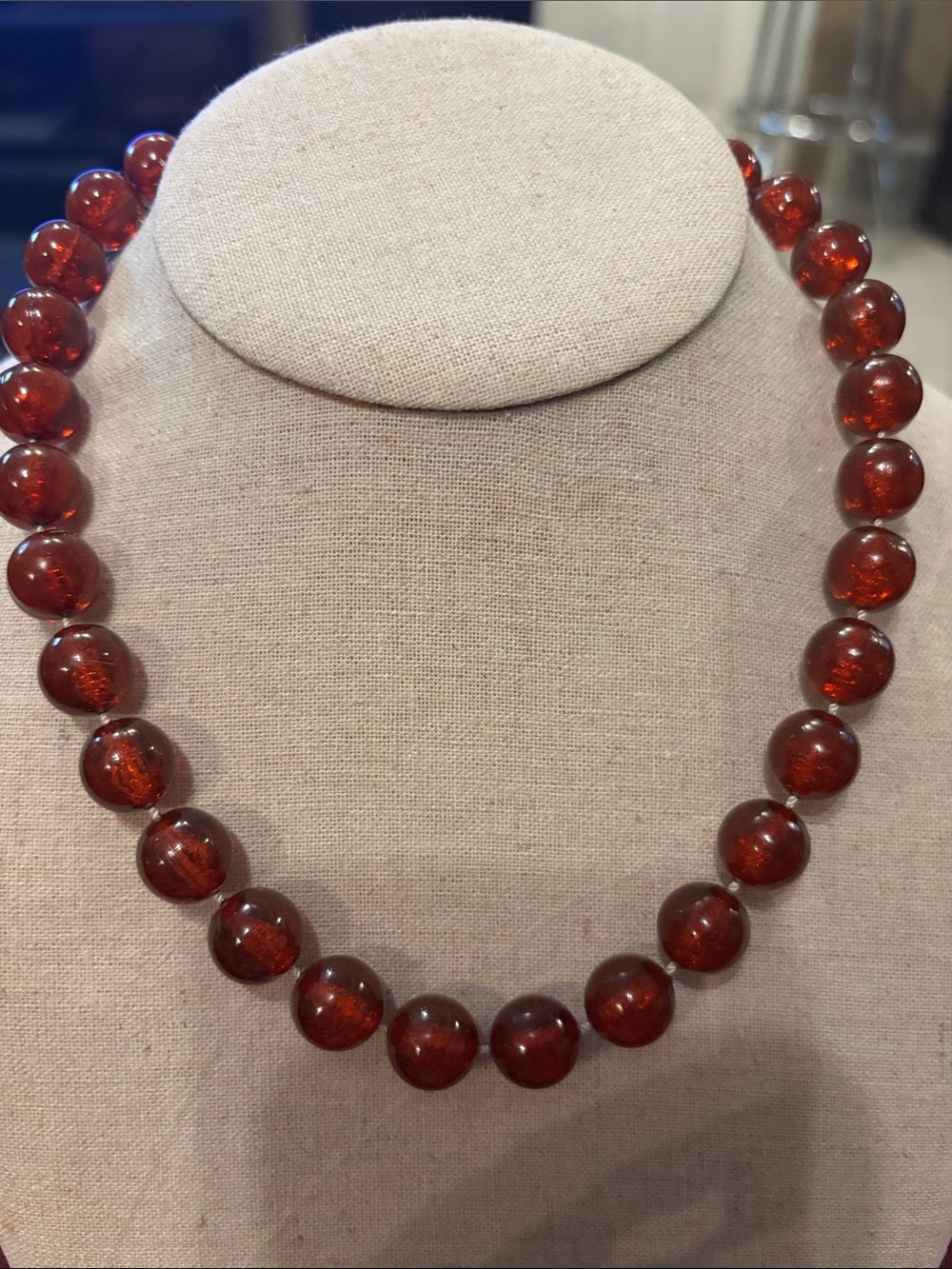 Classic Amber Bead Necklace - Deep Cognac Brown